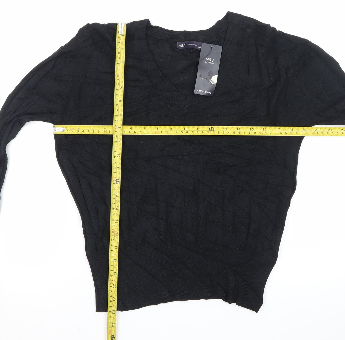 Marks and Spencer Women’s Black Linen Blend V-Neck Jumper Size S