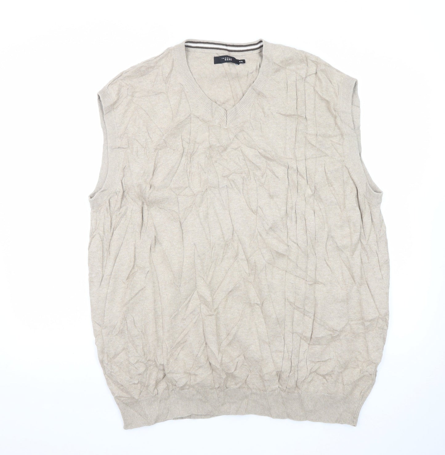 Thomas Nash Men's Beige 2XL V-Neck Sleeveless Cotton Blend Vest