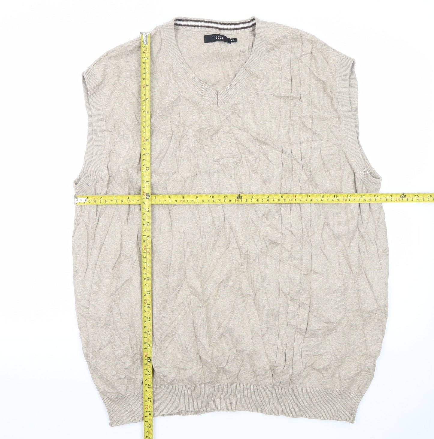 Thomas Nash Men's Beige 2XL V-Neck Sleeveless Cotton Blend Vest