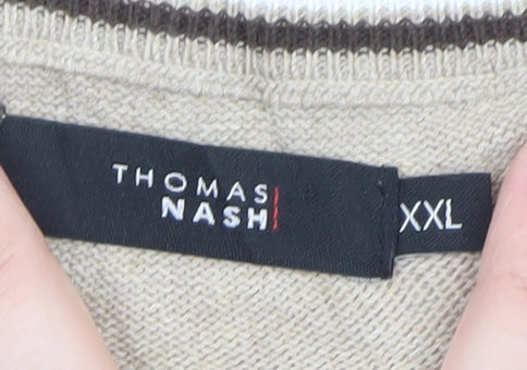 Thomas Nash Men's Beige 2XL V-Neck Sleeveless Cotton Blend Vest