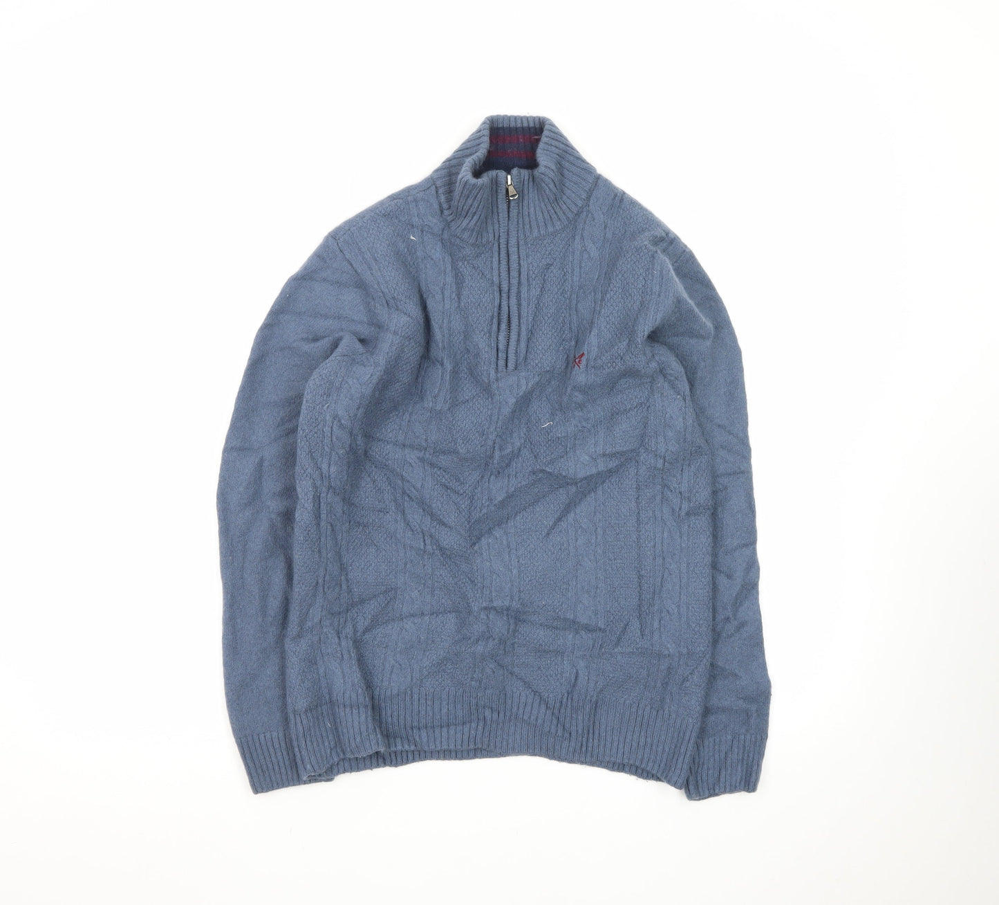 Crew Clothing Men's Blue M 1/2 Zip Wool Cable Knit Jumper