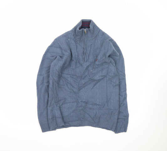 Crew Clothing Men's Blue M 1/2 Zip Wool Cable Knit Jumper