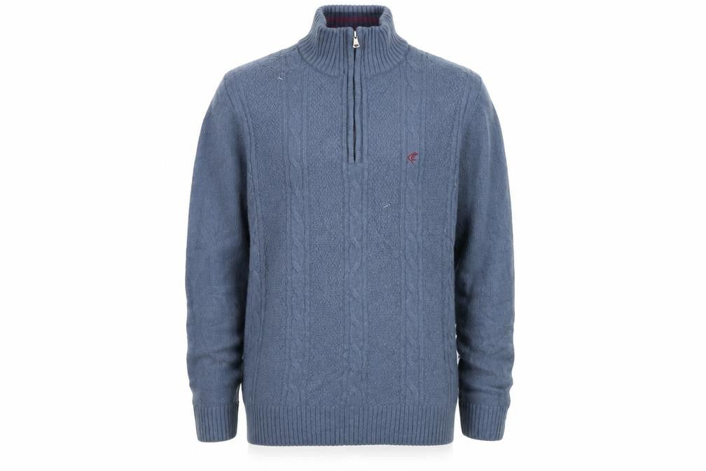 Crew Clothing Blue M 1/2 Zip Wool Cable Knit Jumper