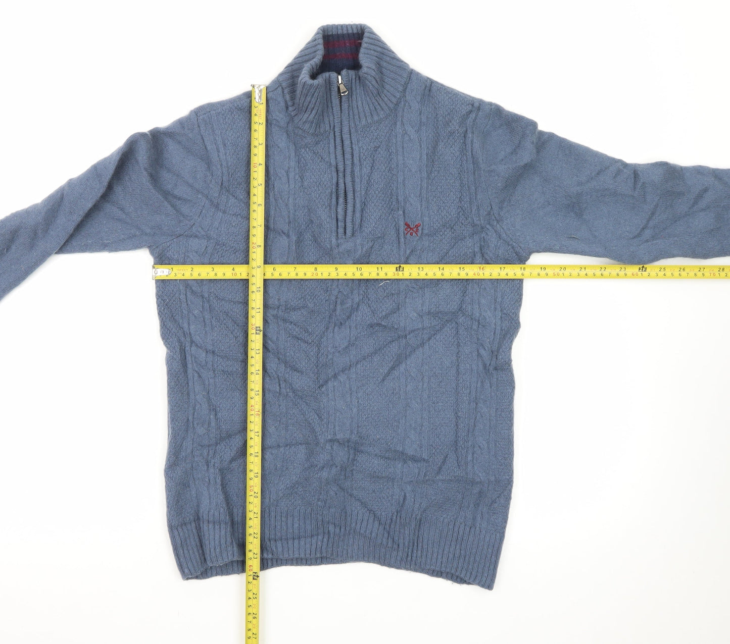 Crew Clothing Men's Blue M 1/2 Zip Wool Cable Knit Jumper