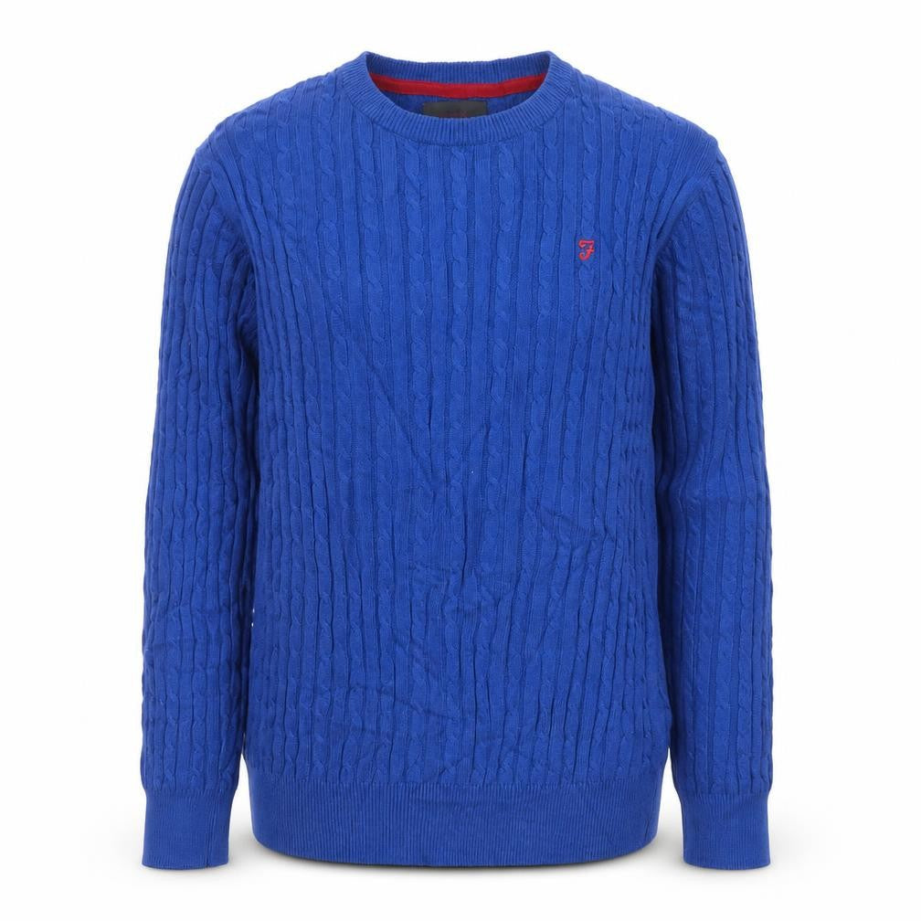 Farah Jeans Boys Blue Cable-Knit Crew Neck Pullover Jumper 14-15 Years