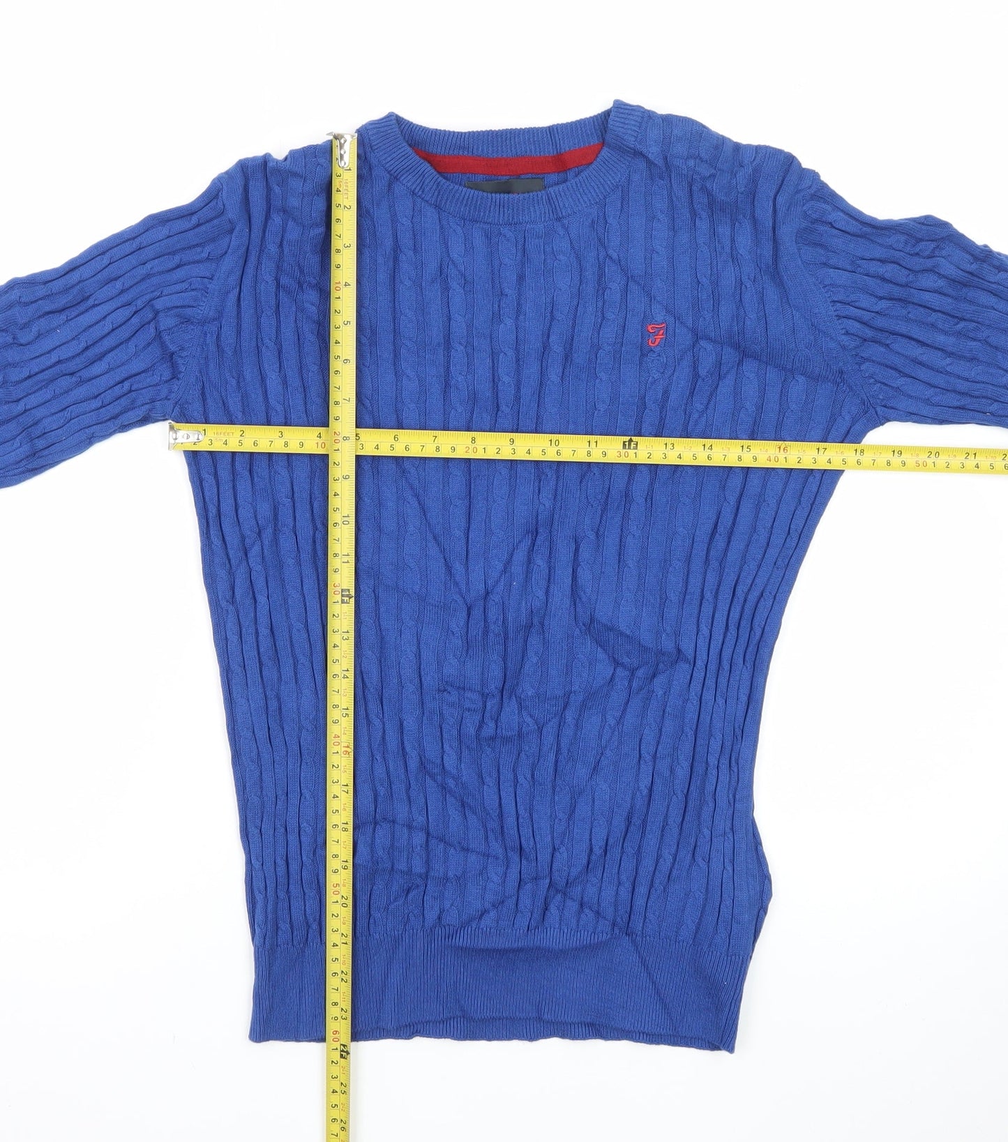 Farah Jeans Boys Blue Cable-Knit Crew Neck Pullover Jumper 14-15 Years
