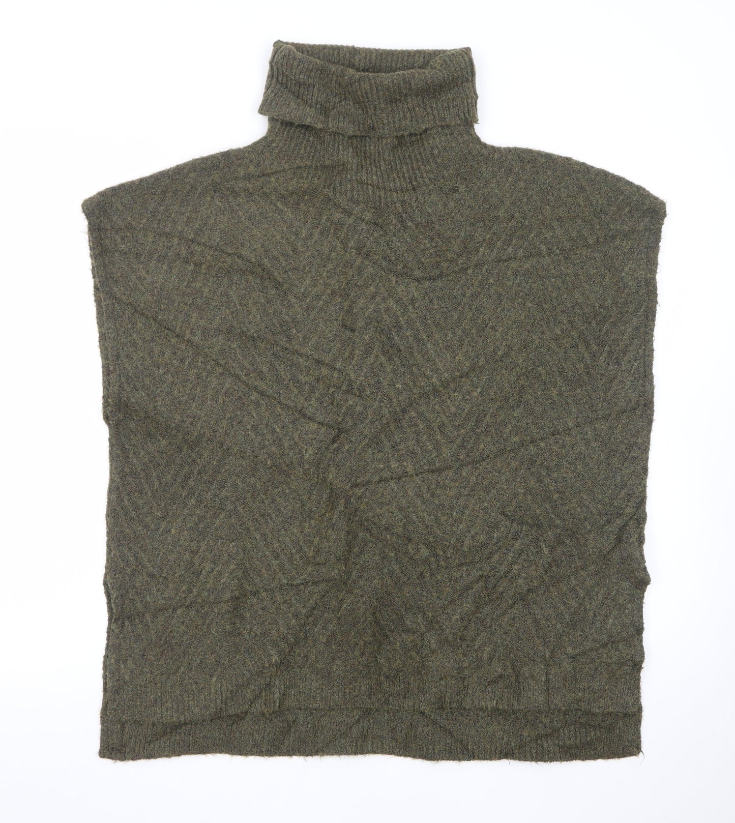 b.young Women’s Green Wool Blend Roll Neck Knit Cape One Size