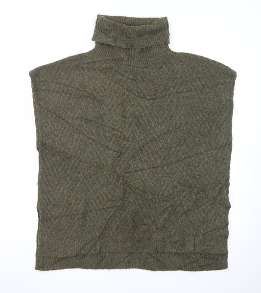 b.young Women’s Green Wool Blend Roll Neck Knit Cape One Size