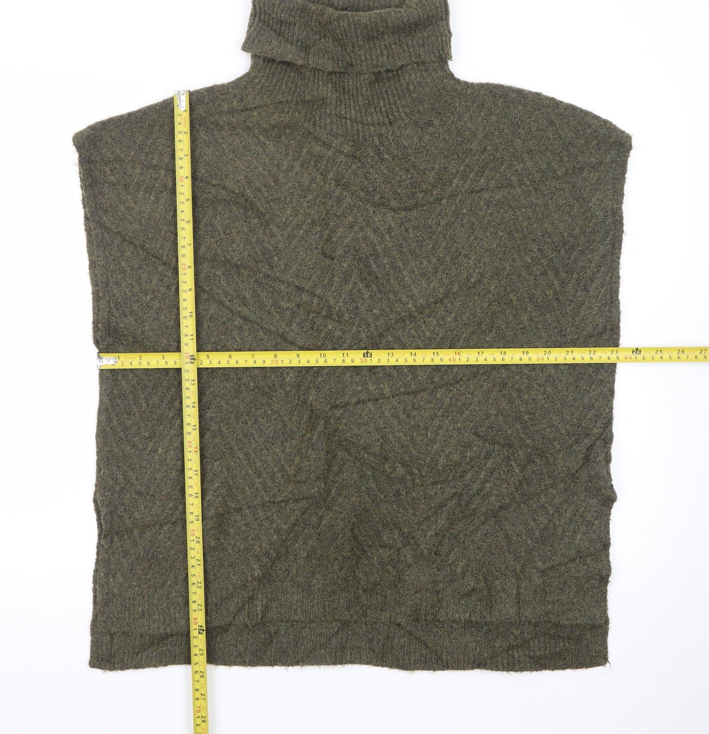 b.young Women’s Green Wool Blend Roll Neck Knit Cape One Size