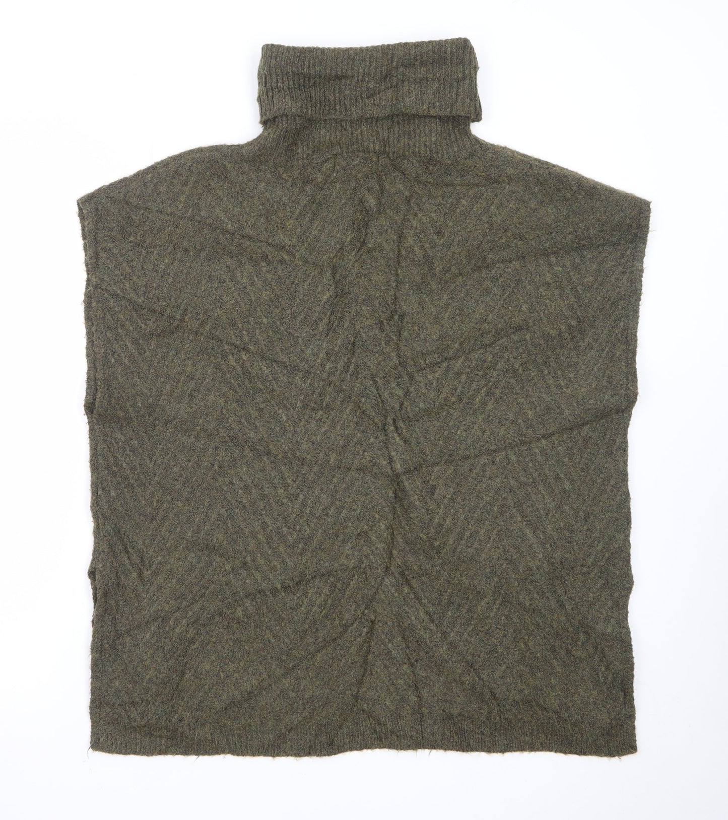 b.young Women’s Green Wool Blend Roll Neck Knit Cape One Size