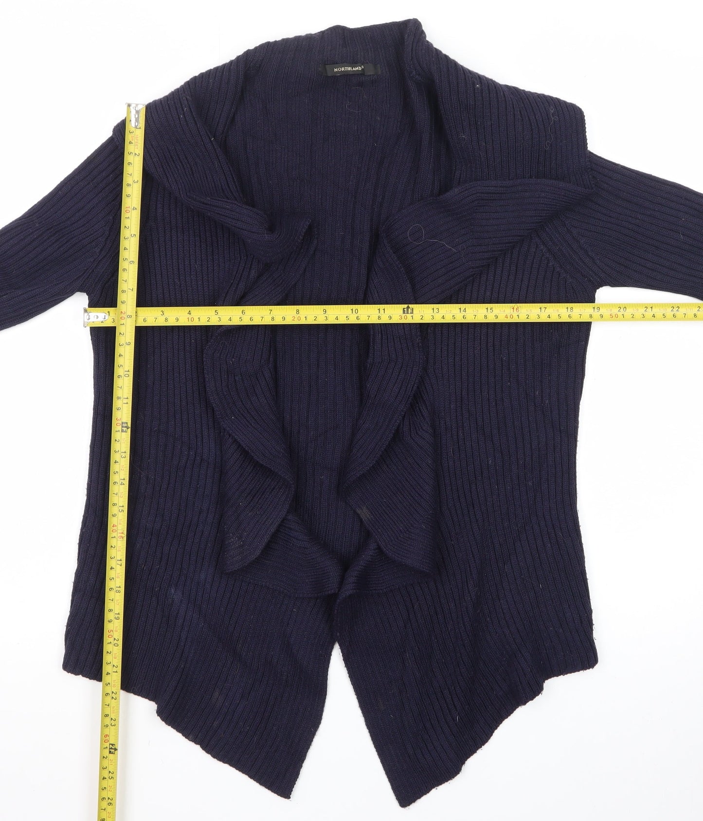 Northland Womens Blue Wool Blend Collared Open Cardigan L