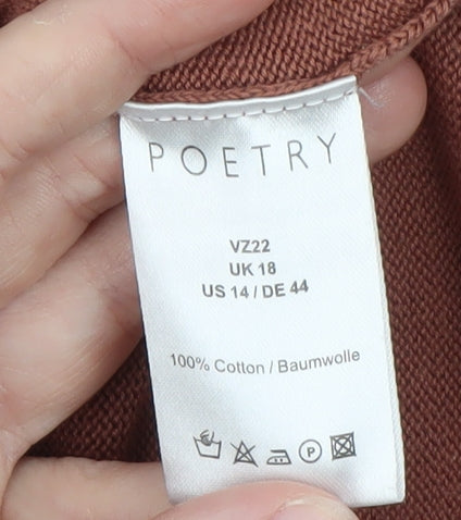 Poetry Women’s Brown Cotton V-Neck Shift Dress Size 18