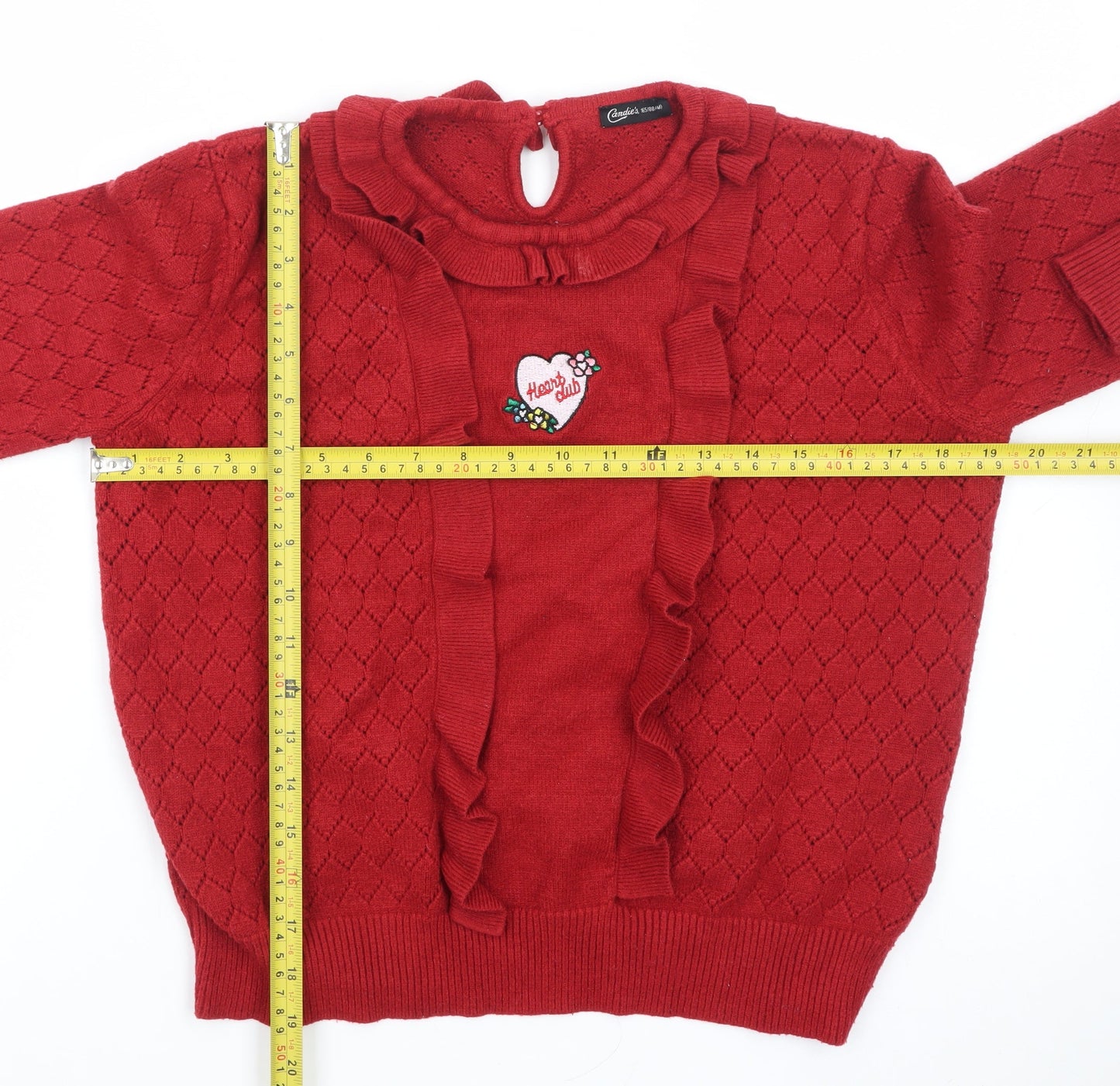 Candie's Women Red Ruffle Knit Jumper Size 12 Viscose Blend