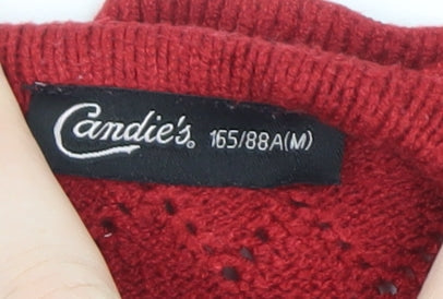 Candie's Women Red Ruffle Knit Jumper Size 12 Viscose Blend