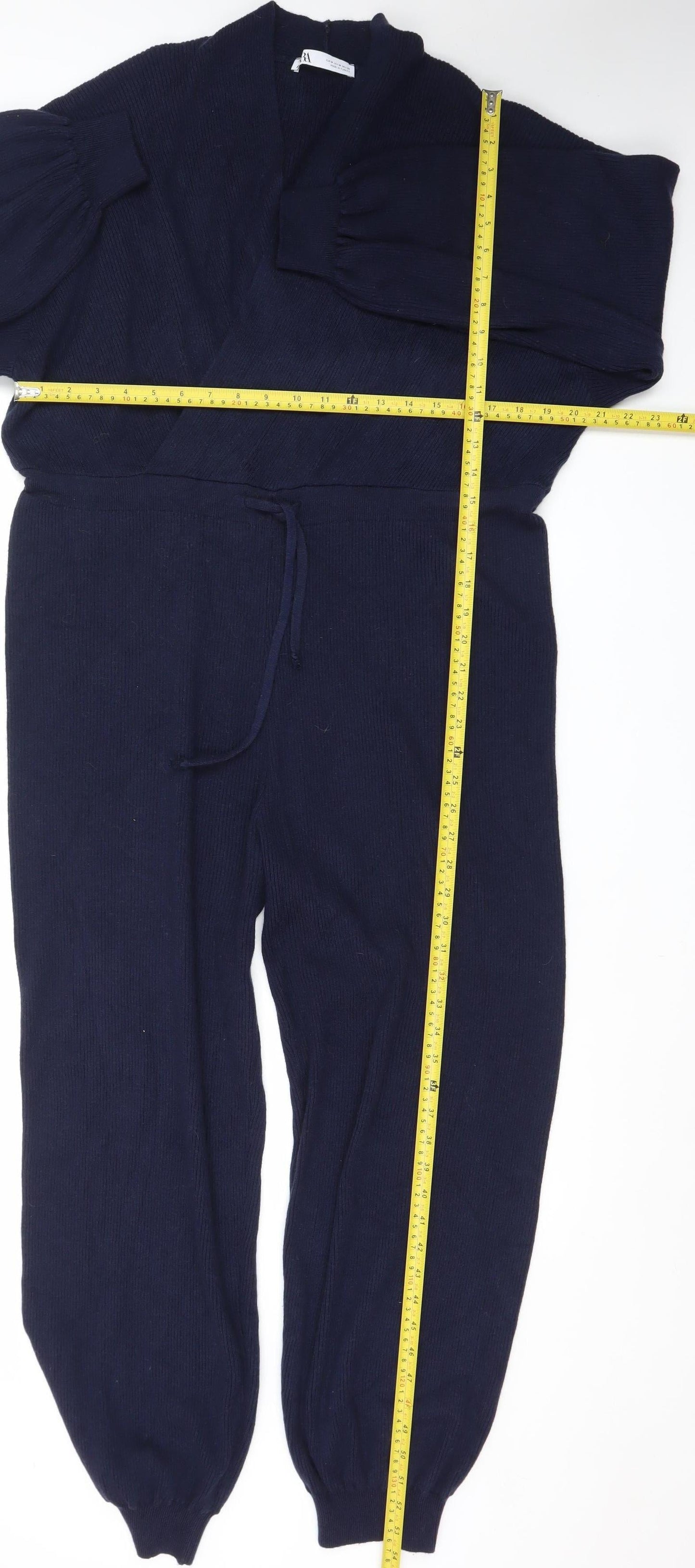 Zara Women Navy Blue Knit Long Sleeve Jumpsuit Size M