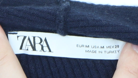 Zara Women Navy Blue Knit Long Sleeve Jumpsuit Size M