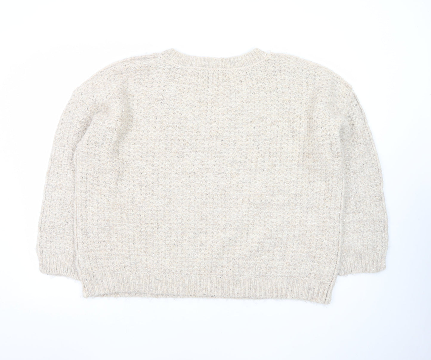 Primark Women’s Beige Chunky Knit V-Neck Wool Blend Jumper Size L