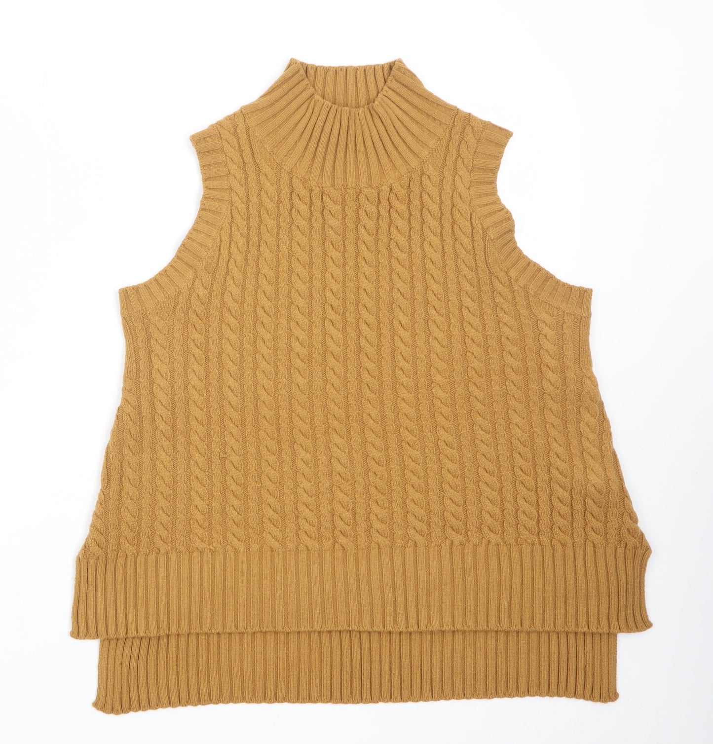 French Connection Womens Brown Roll Neck Cable Knit Wool Blend Vest M