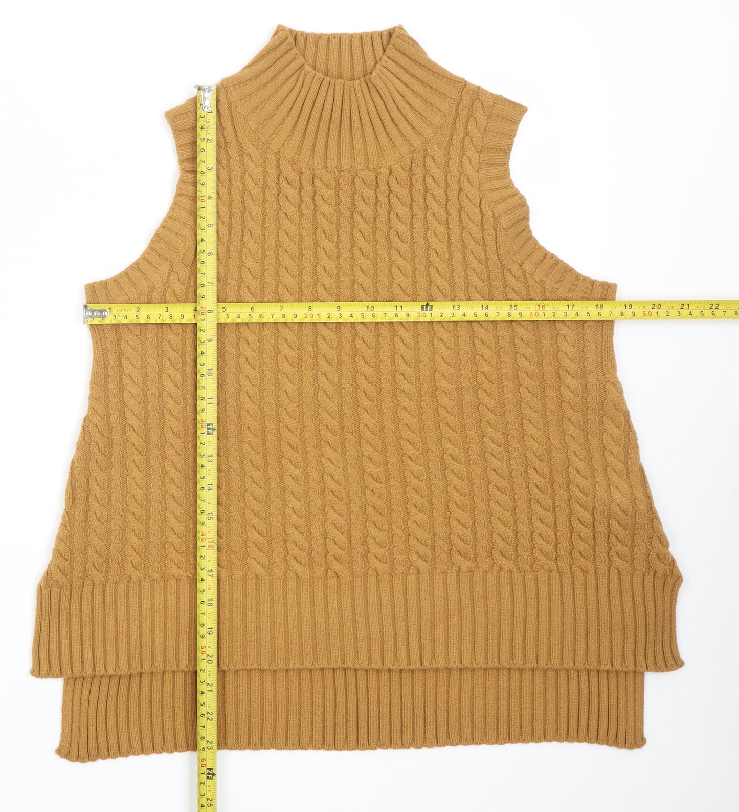 French Connection Womens Brown Roll Neck Cable Knit Wool Blend Vest M
