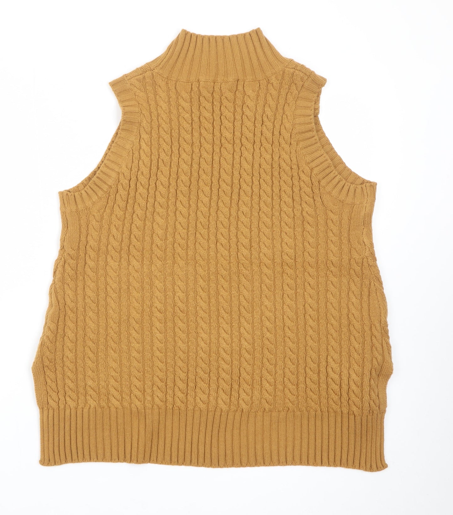 French Connection Womens Brown Roll Neck Cable Knit Wool Blend Vest M