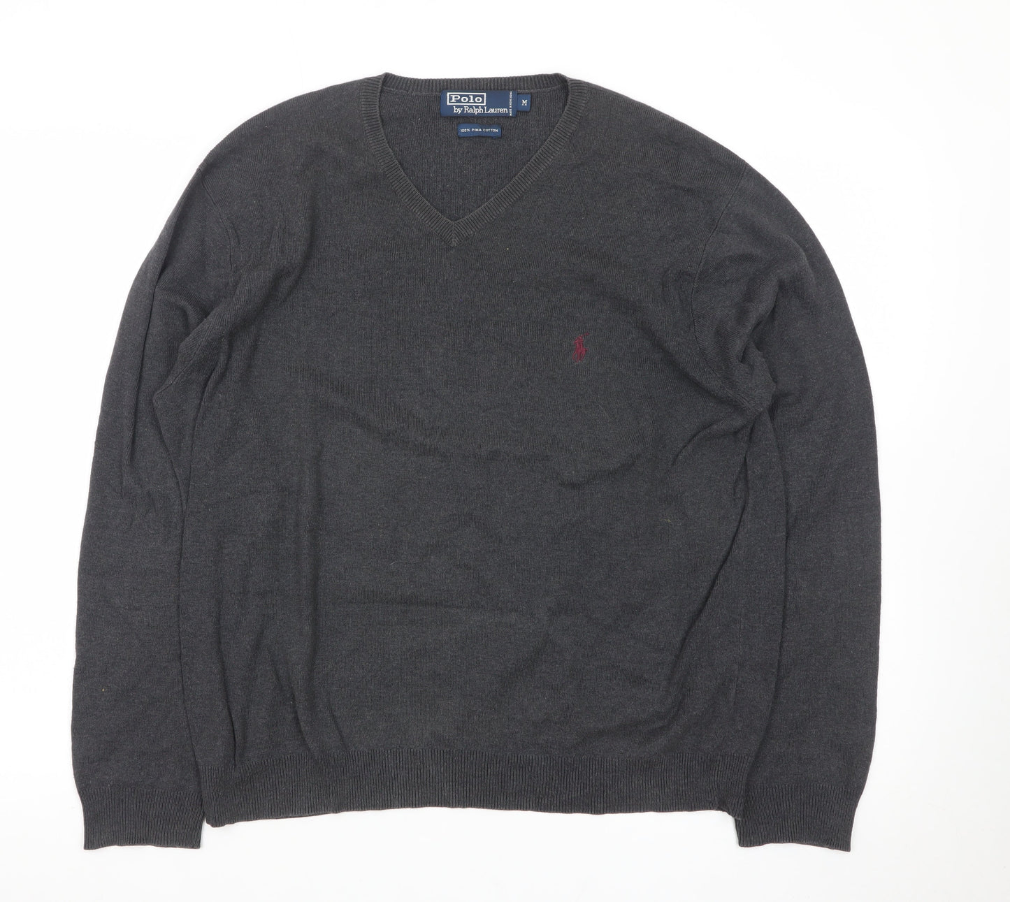Ralph Lauren Men's Grey Cotton V-Neck Jumper Size M