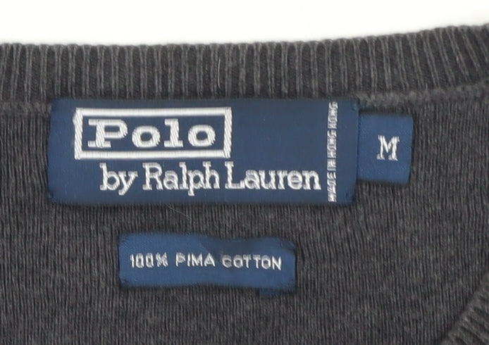 Ralph Lauren Men's Grey Cotton V-Neck Jumper Size M