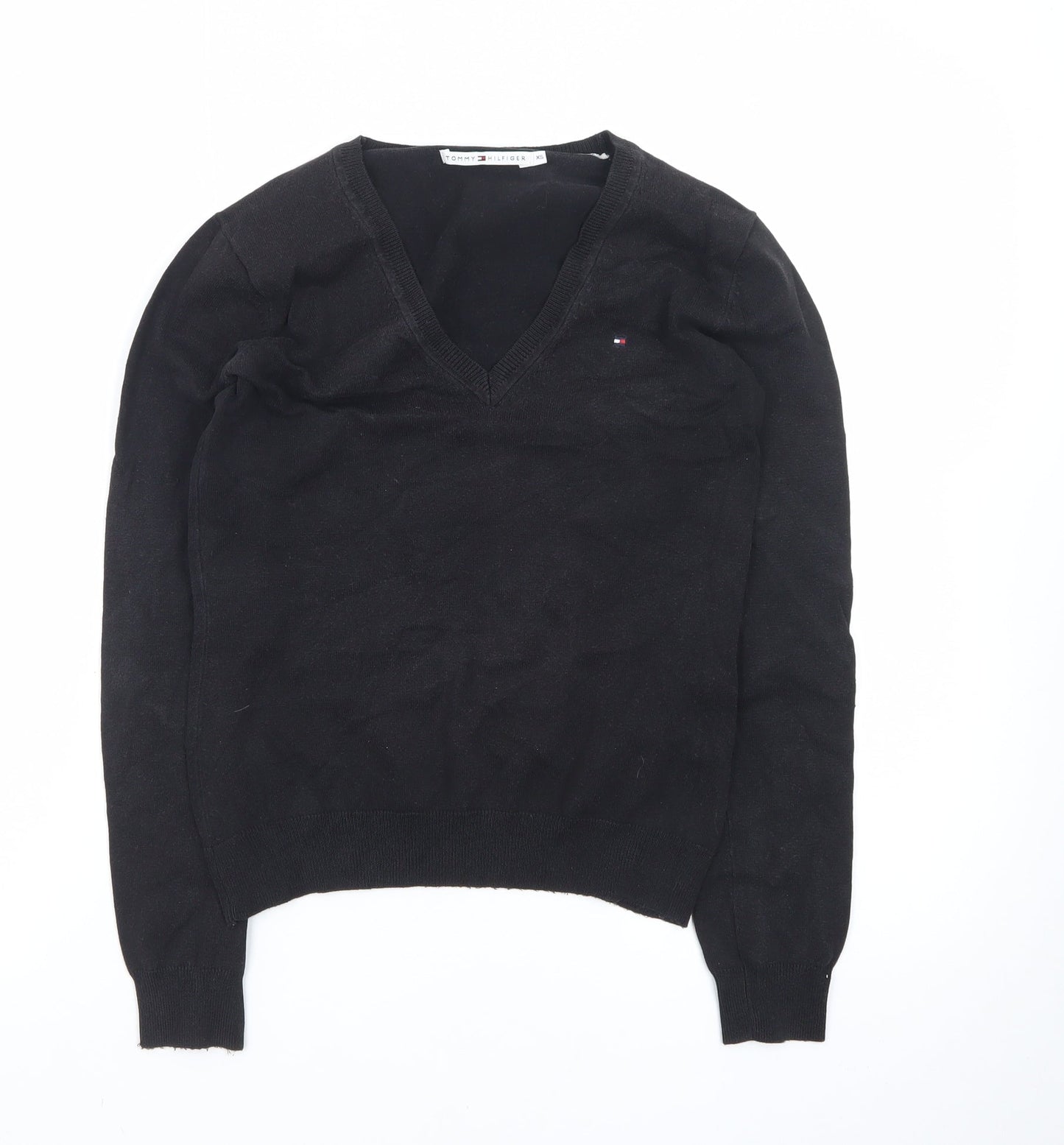 Tommy Hilfiger Men’s Black V-Neck Cotton Pullover Jumper XS