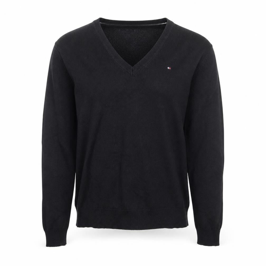 Tommy Hilfiger Men’s Black V-Neck Cotton Pullover Jumper XS