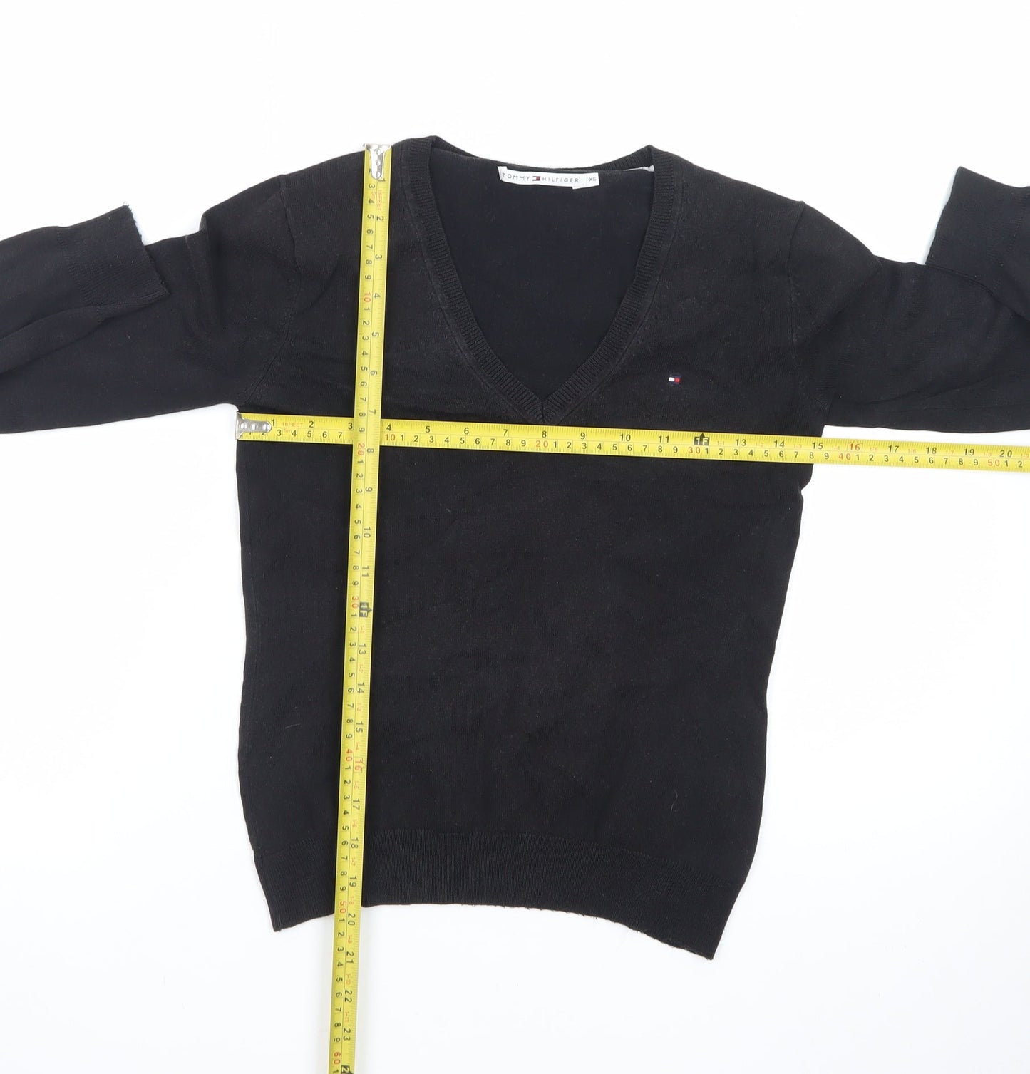 Tommy Hilfiger Men’s Black V-Neck Cotton Pullover Jumper XS