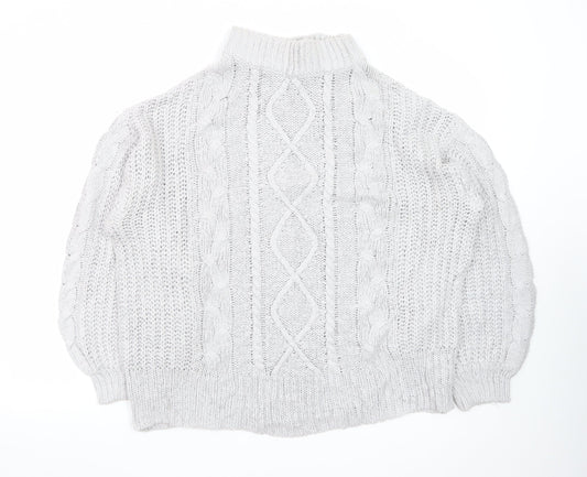 Brave Soul Women White Cable-Knit Roll Neck Jumper M