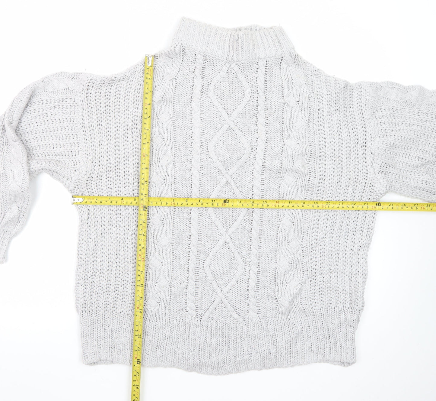 Brave Soul Women White Cable-Knit Roll Neck Jumper M