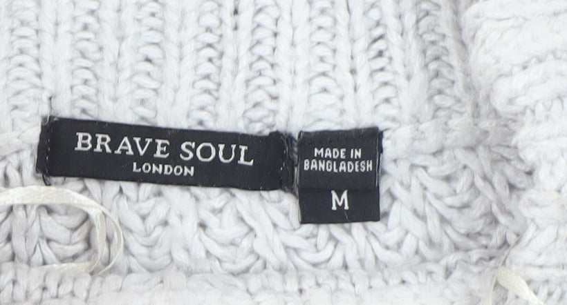 Brave Soul Women White Cable-Knit Roll Neck Jumper M