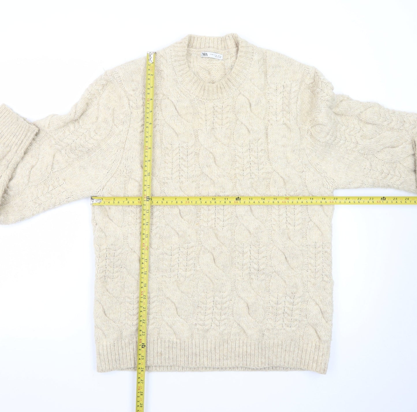 Zara Women Beige Cable-Knit Wool Blend Jumper Size 12