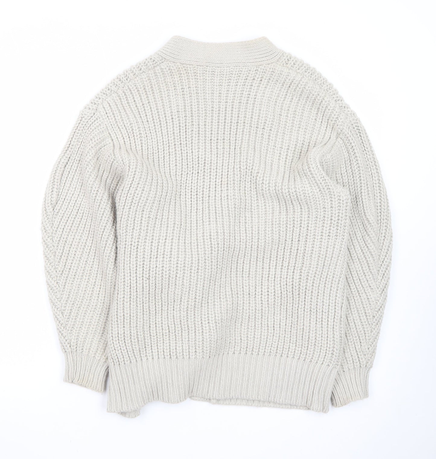 ZARA Women Beige Chunky Knit V-Neck Tie Cardigan Size S
