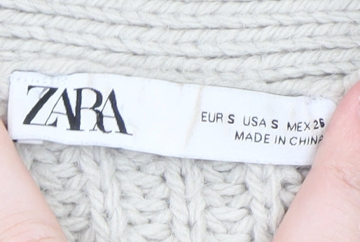 ZARA Women Beige Chunky Knit V-Neck Tie Cardigan Size S
