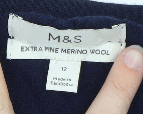 Marks and Spencer Women’s Blue Merino Wool Long Sleeve Cardigan Size 12