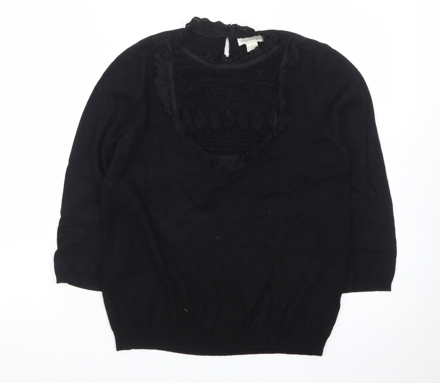 Monsoon Women's Black Lace High Neck Pullover Jumper Size 14