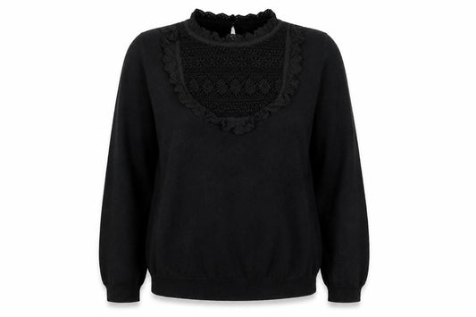 Monsoon Women's Black Lace High Neck Pullover Jumper Size 14