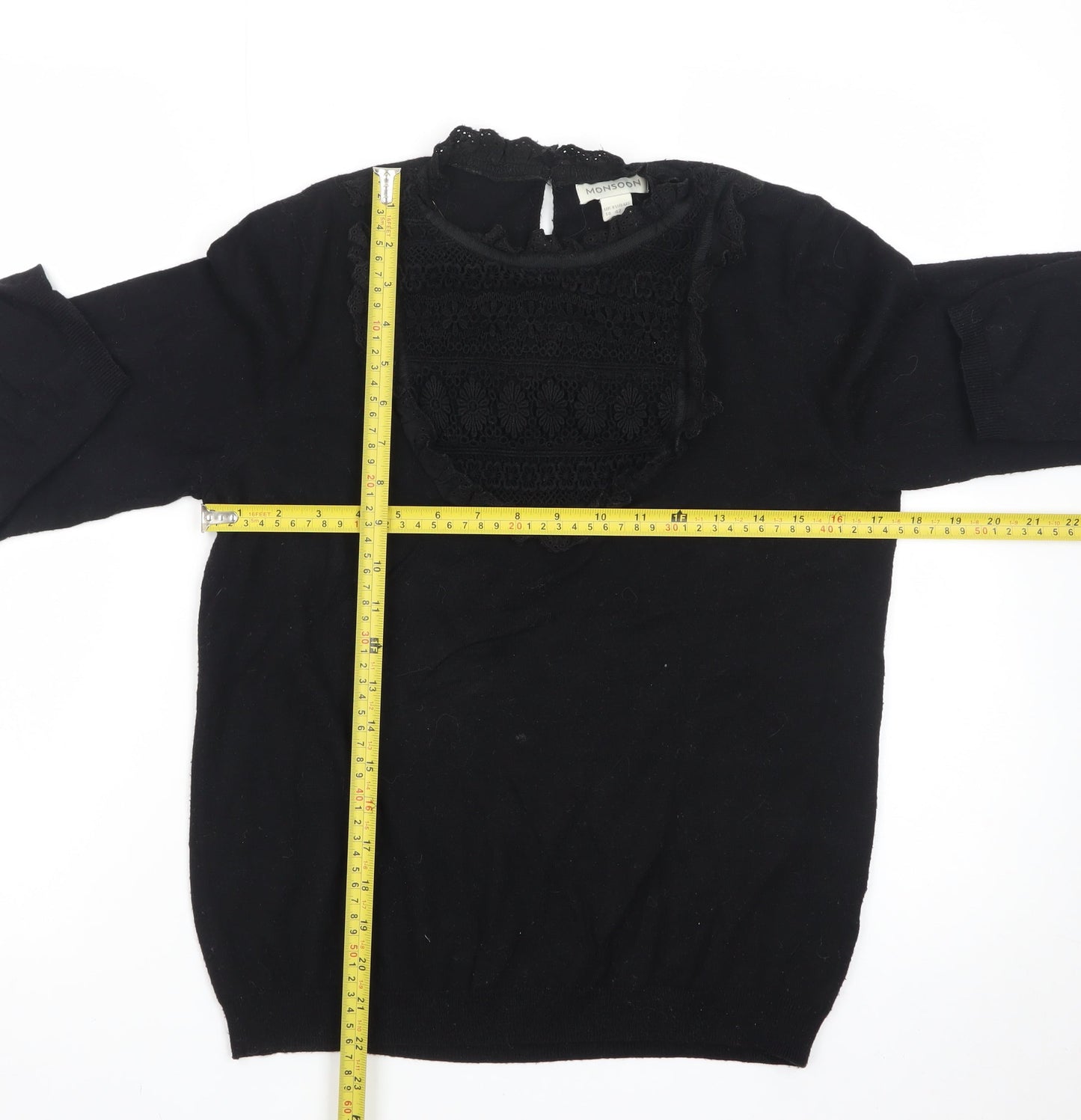 Monsoon Women's Black Lace High Neck Pullover Jumper Size 14