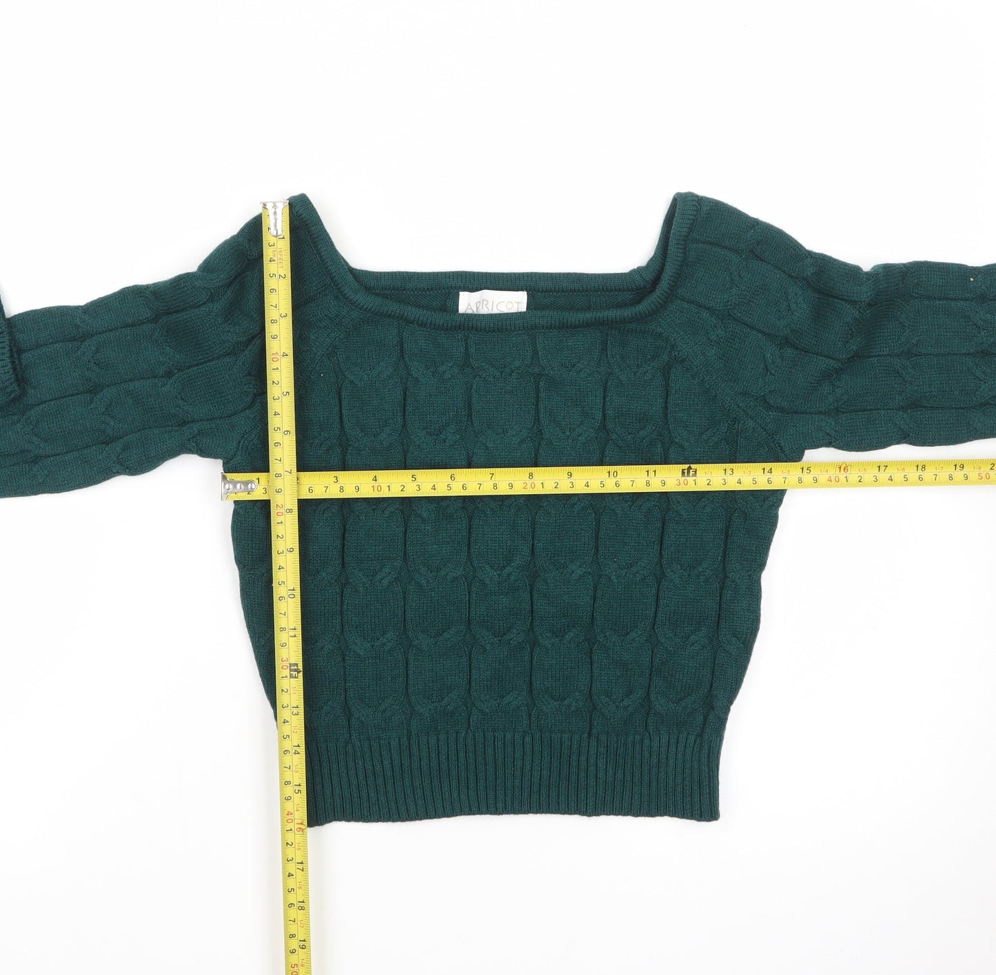 Apricot Women Green Cable-Knit Boat Neck Jumper UK 12