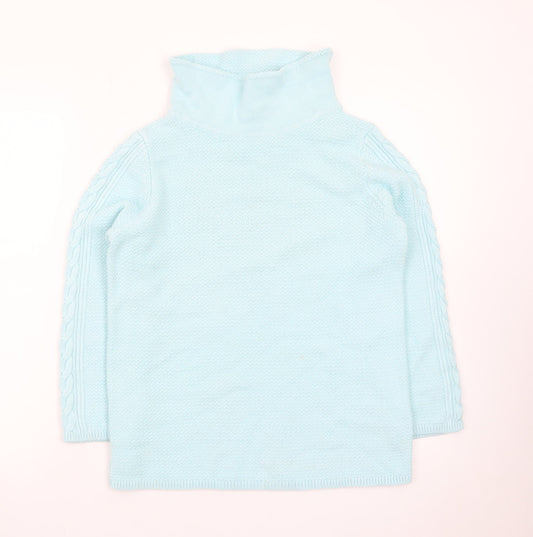 Hobbs Women Blue Wool Roll Neck Cable-Knit Jumper Size S