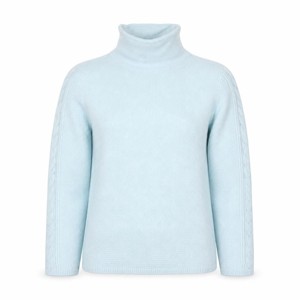 Hobbs Women Blue Wool Roll Neck Cable-Knit Jumper Size S