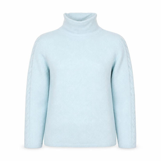 Hobbs Women Blue Wool Roll Neck Cable-Knit Jumper Size S