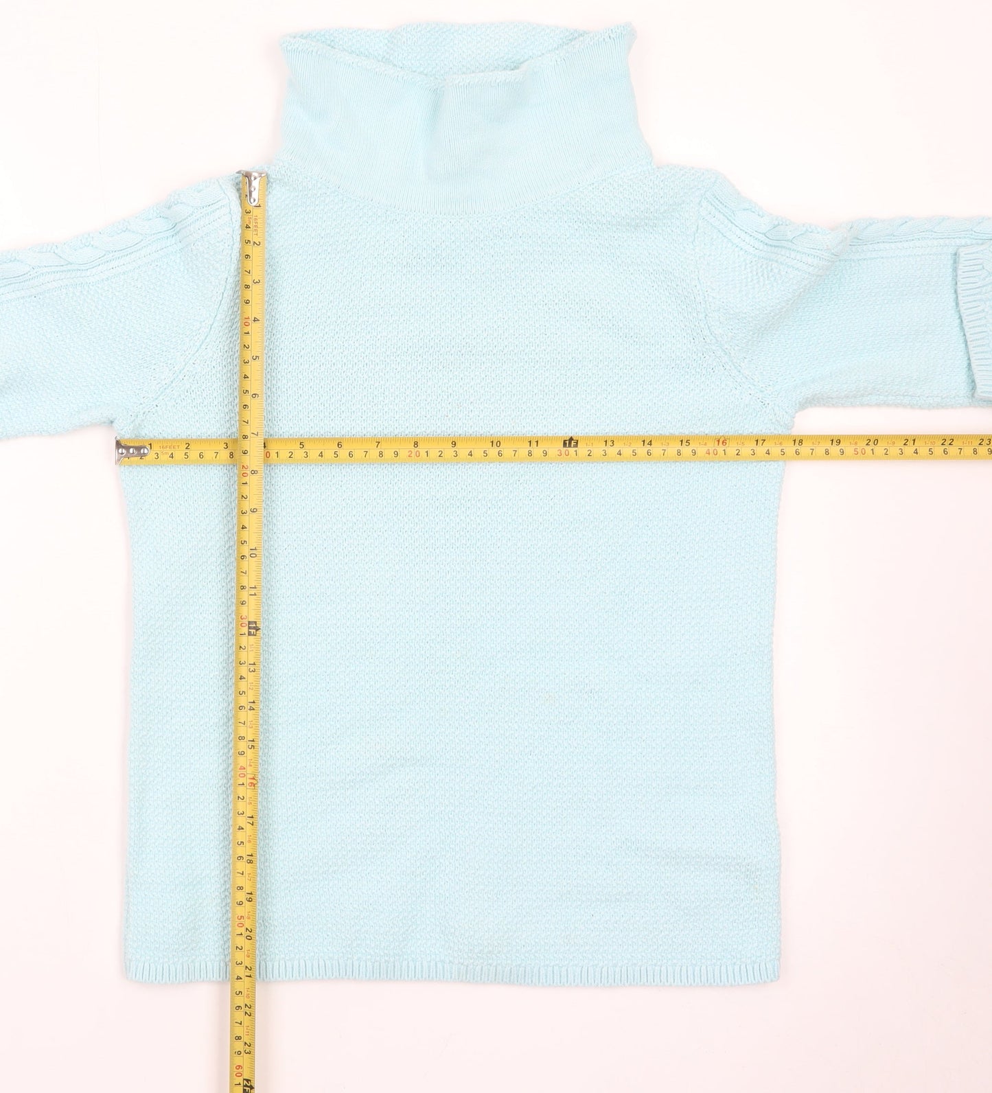 Hobbs Women Blue Wool Roll Neck Cable-Knit Jumper Size S