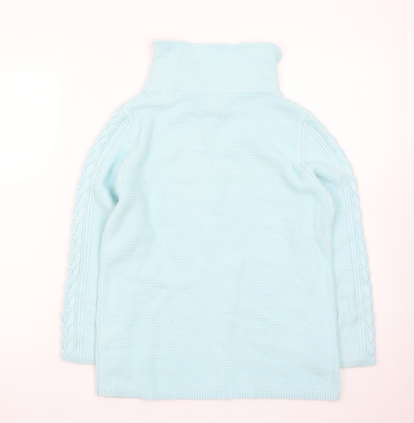 Hobbs Women Blue Wool Roll Neck Cable-Knit Jumper Size S