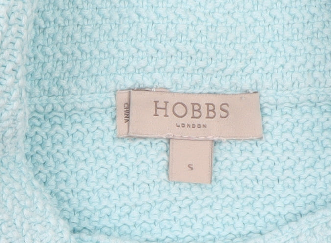 Hobbs Women Blue Wool Roll Neck Cable-Knit Jumper Size S