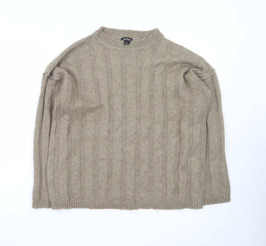 Boohoo Women's Beige Ribbed Knit Crew Neck Jumper Size L