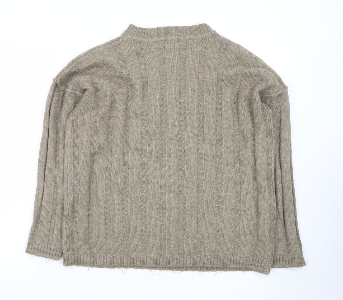 Boohoo Women's Beige Ribbed Knit Crew Neck Jumper Size L