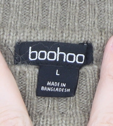 Boohoo Women's Beige Ribbed Knit Crew Neck Jumper Size L