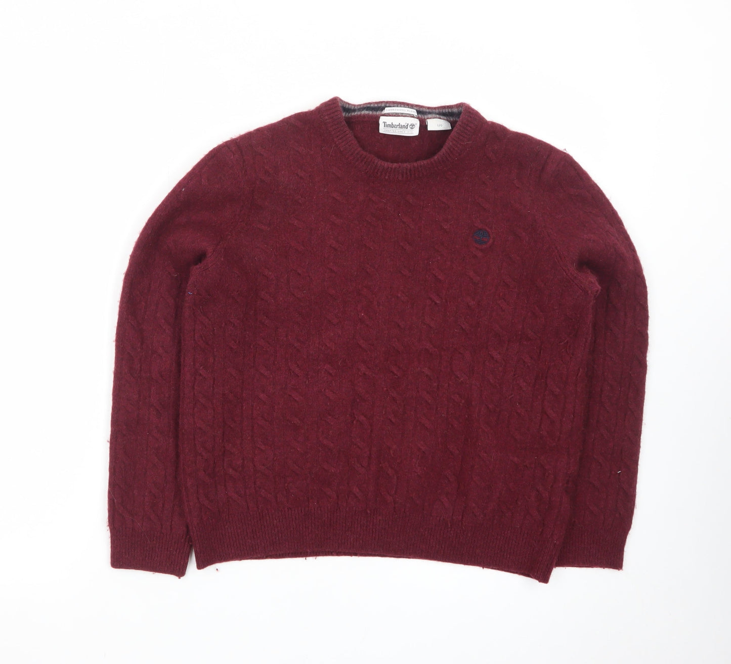 Timberland Men's Red Lambswool Blend Cable-Knit Jumper L